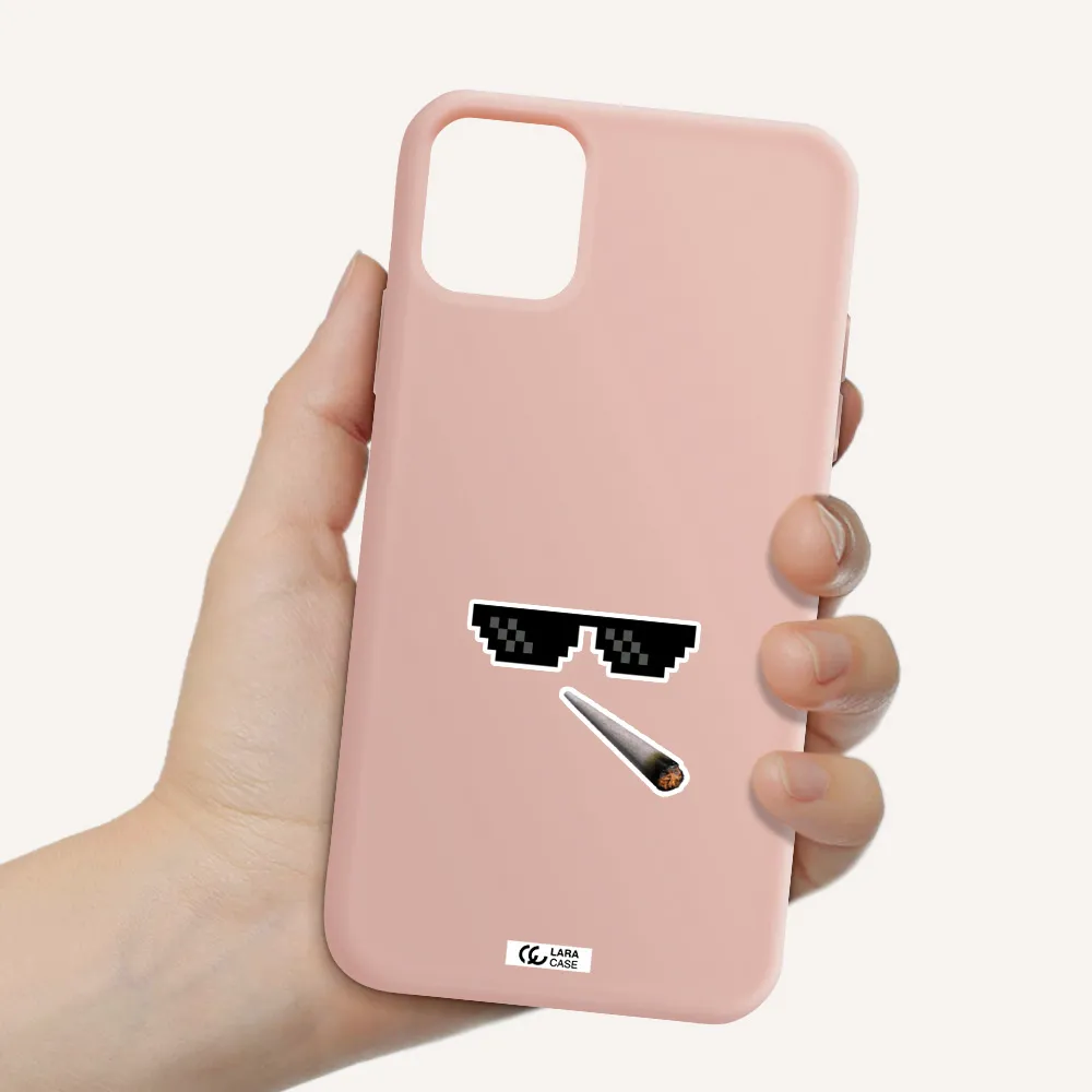 a cigarette and sunglasses Apple iPhone 11 Silicone pastel pink Case