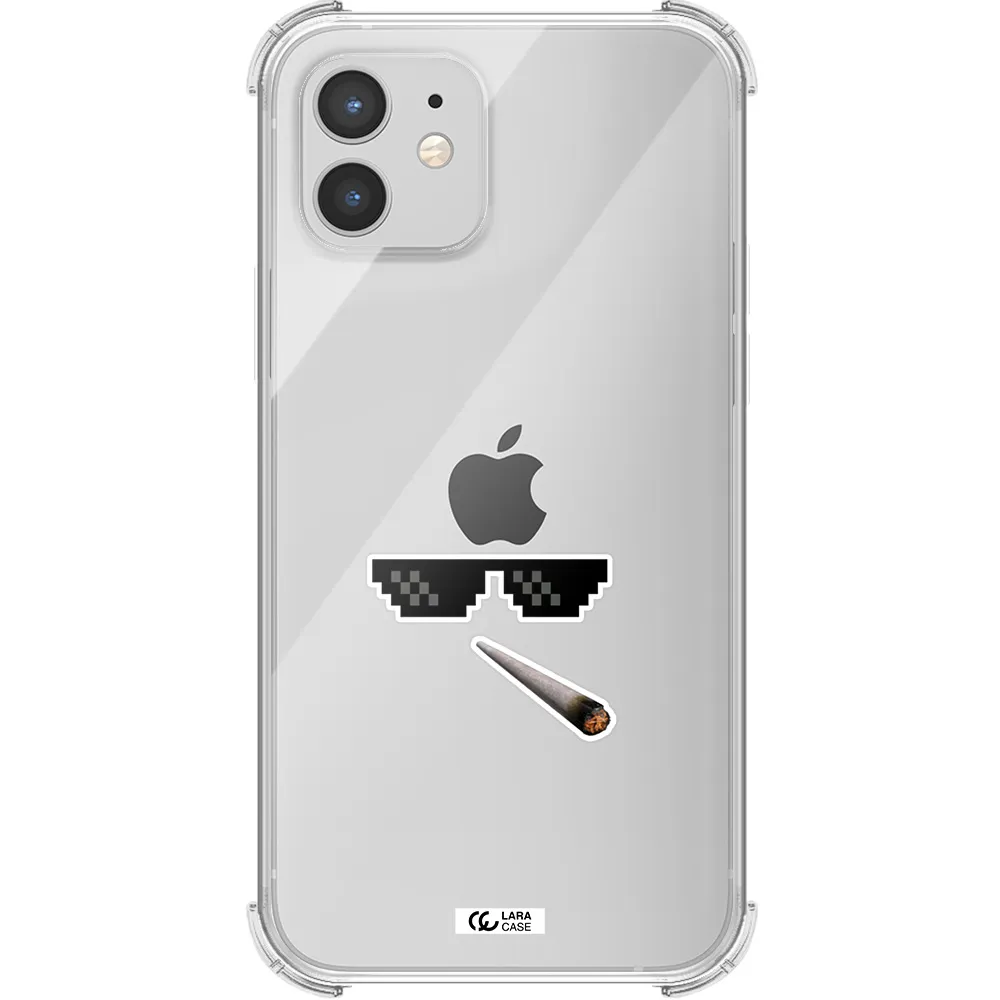 a cigarette and sunglasses Apple iPhone 12 Clear PC Case