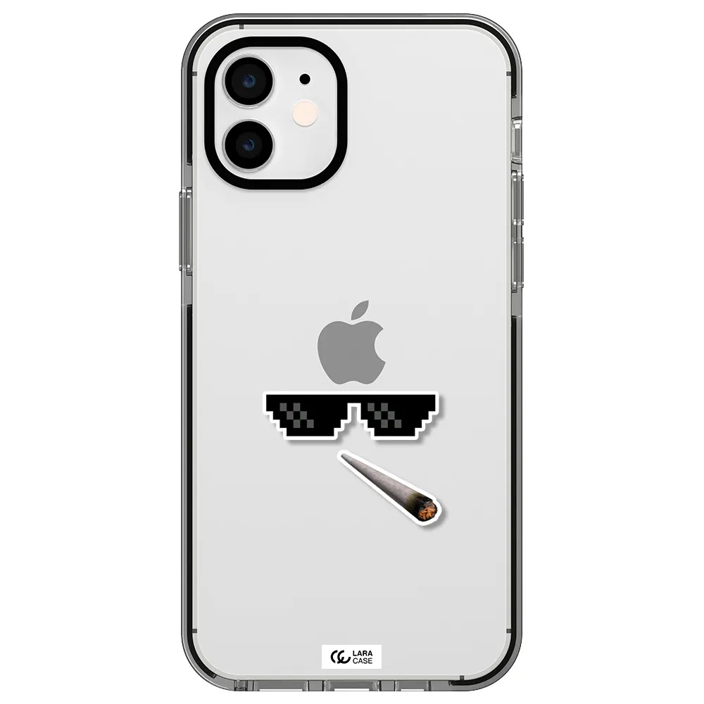 a cigarette and sunglasses Apple iPhone 12 impact black border Case