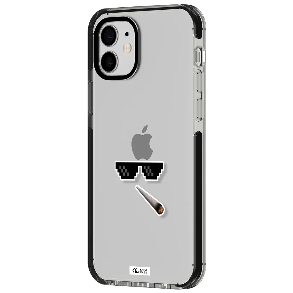 a cigarette and sunglasses Apple iPhone 12 impact black border Case