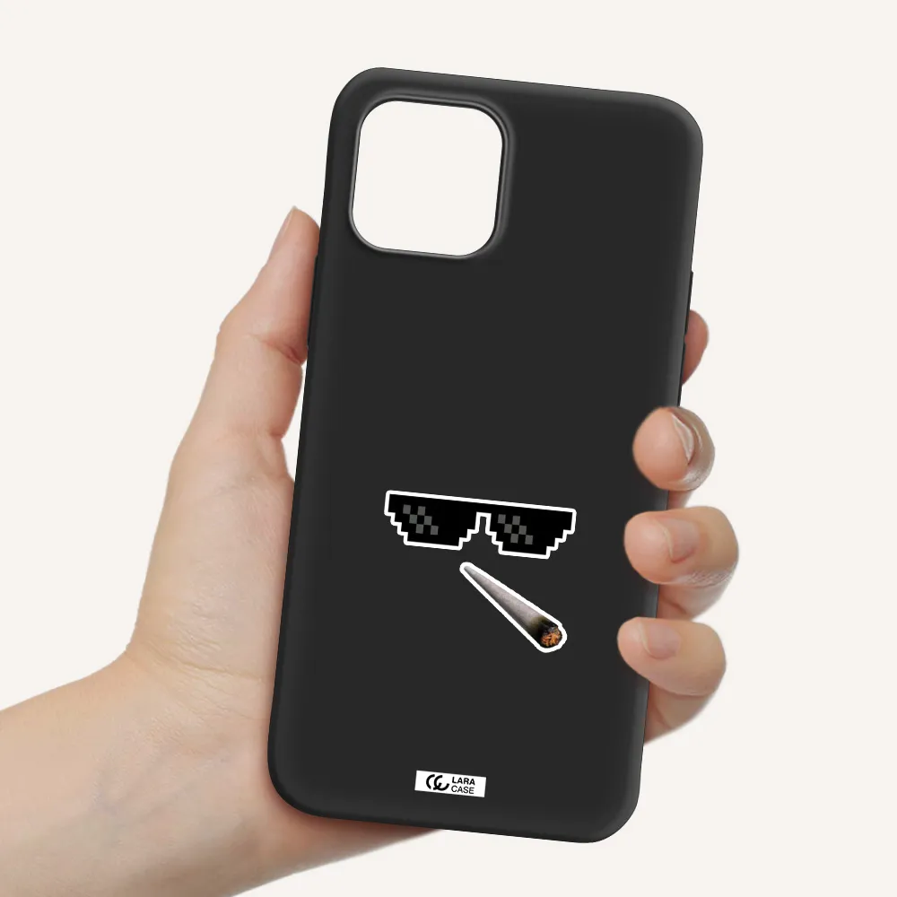 a cigarette and sunglasses Apple iPhone 12 mini Silicone black Case