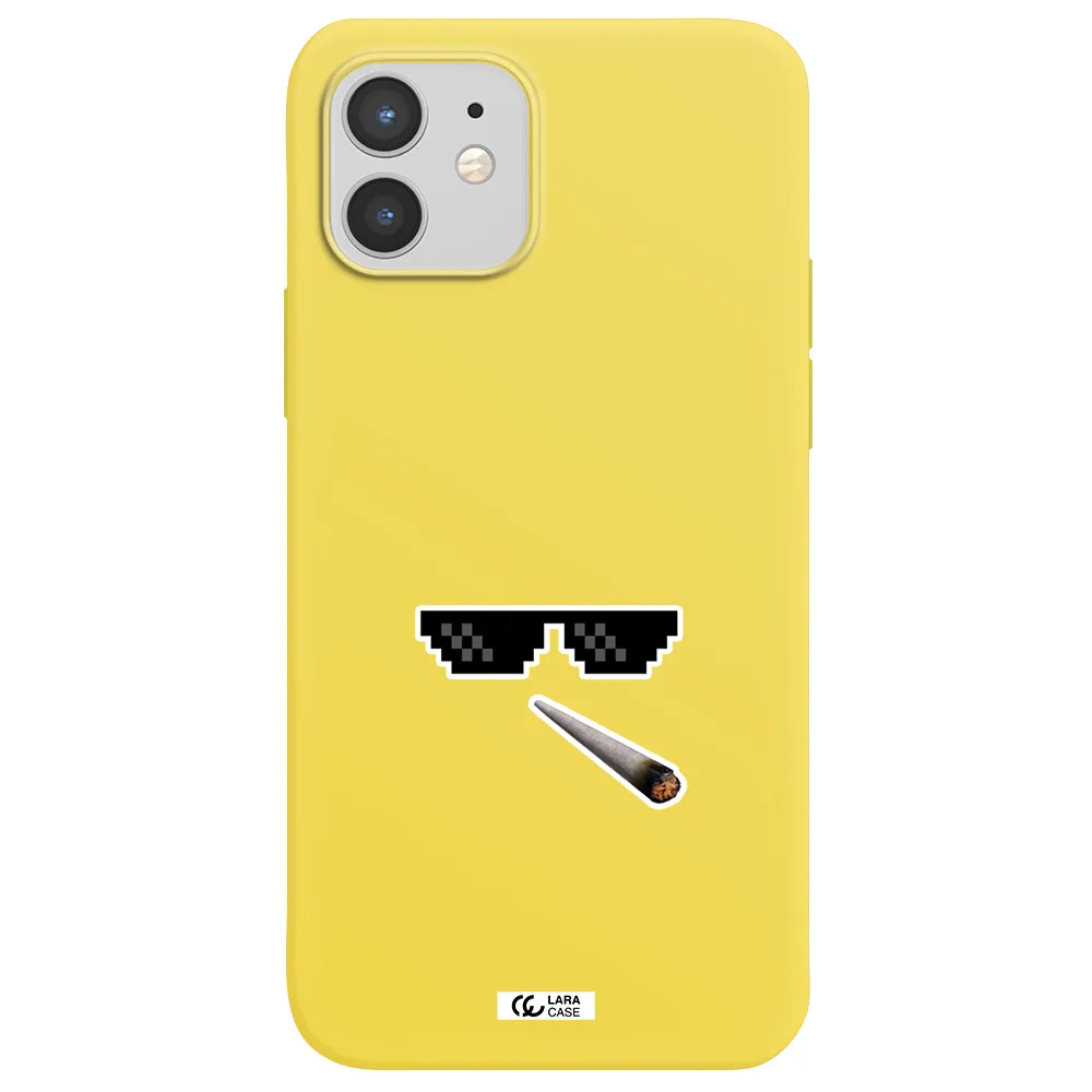 a cigarette and sunglasses Apple iPhone 12 mini Silicone canary yellow Case