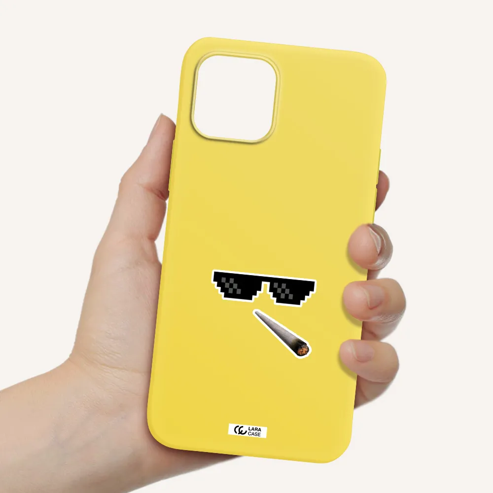 a cigarette and sunglasses Apple iPhone 12 mini Silicone canary yellow Case