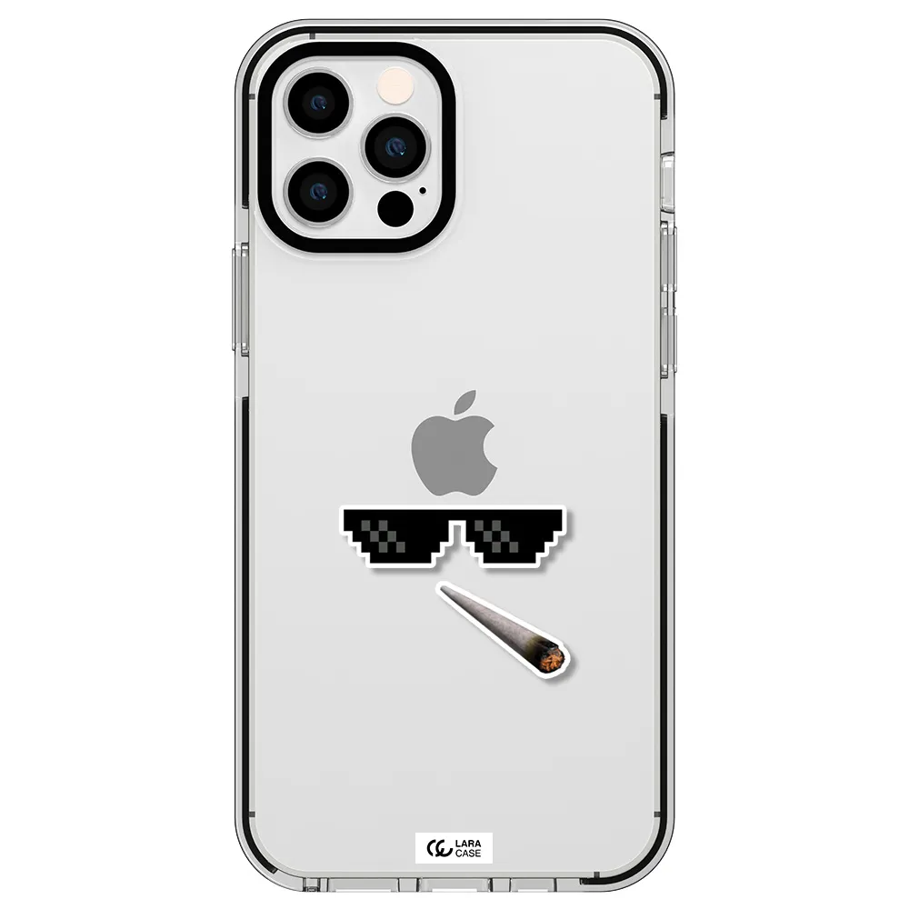 a cigarette and sunglasses Apple iPhone 12 pro impact black border Case