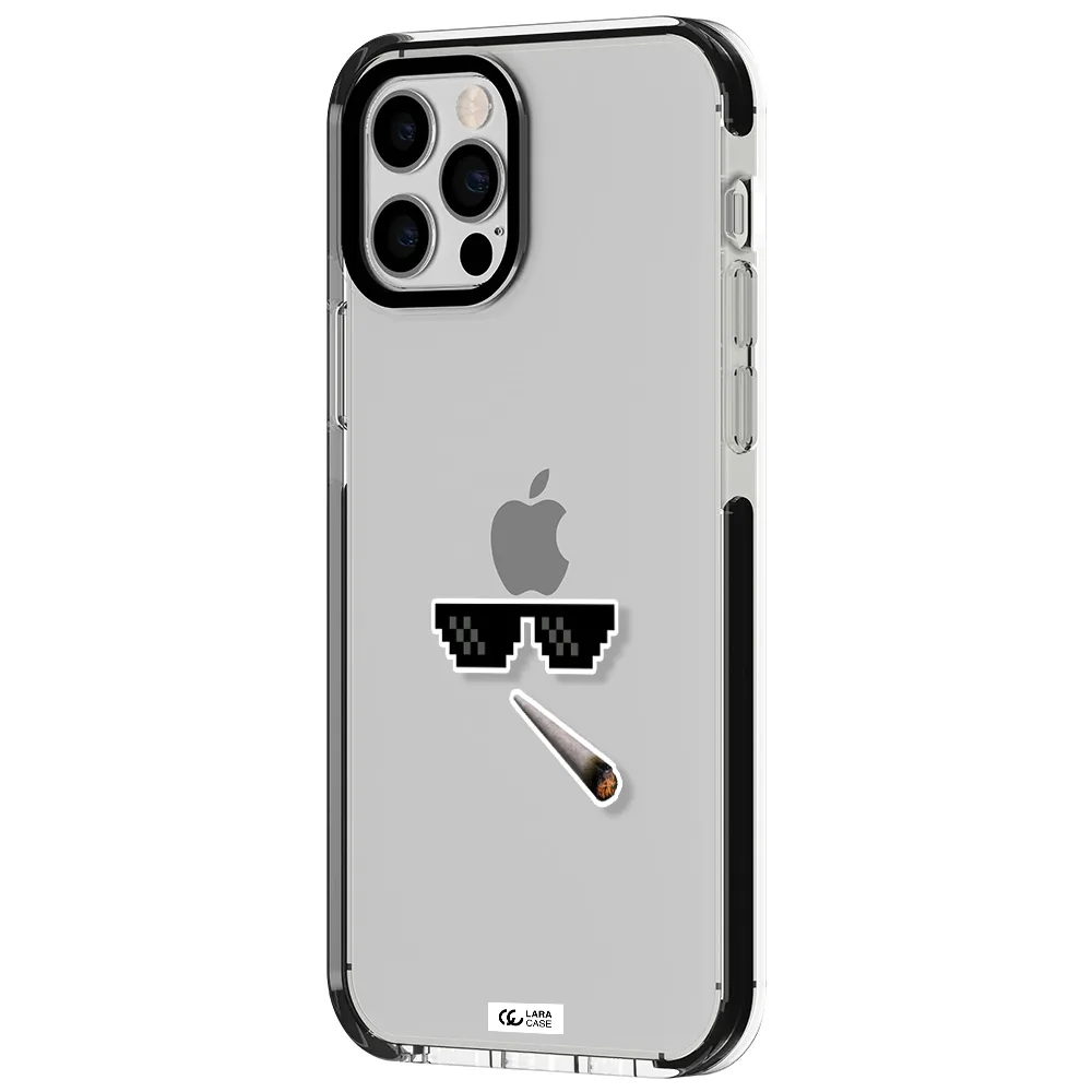 a cigarette and sunglasses Apple iPhone 12 pro impact black border Case