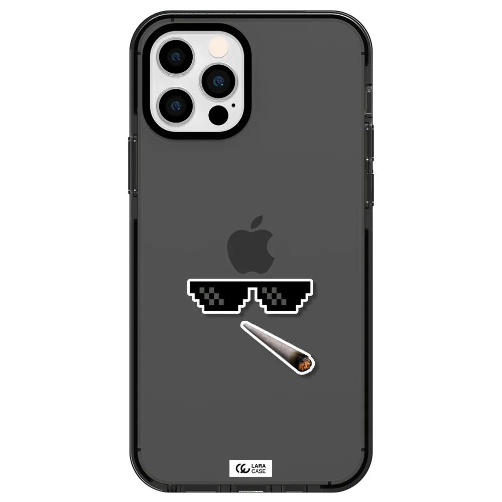 a cigarette and sunglasses Apple iPhone 12 pro impact Smoke Black Case