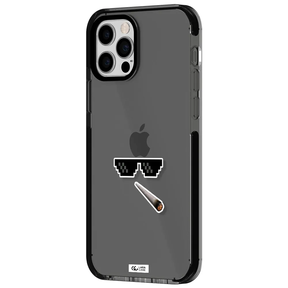 a cigarette and sunglasses Apple iPhone 12 pro impact Smoke Black Case