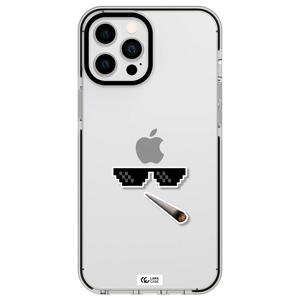 a cigarette and sunglasses Apple iPhone 12 pro max impact black border Case
