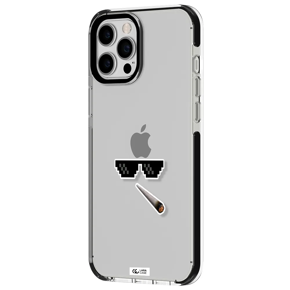 a cigarette and sunglasses Apple iPhone 12 pro max impact black border Case