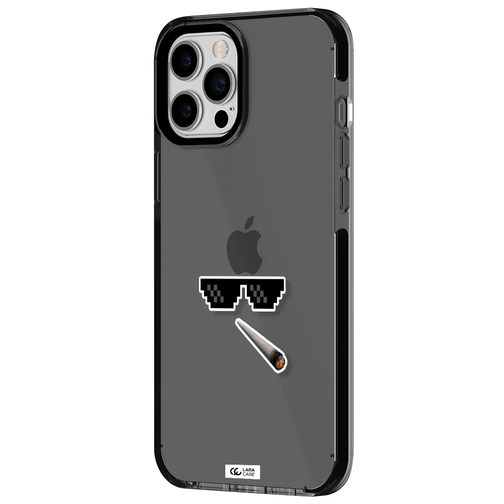a cigarette and sunglasses Apple iPhone 12 pro max impact Smoke Black Case