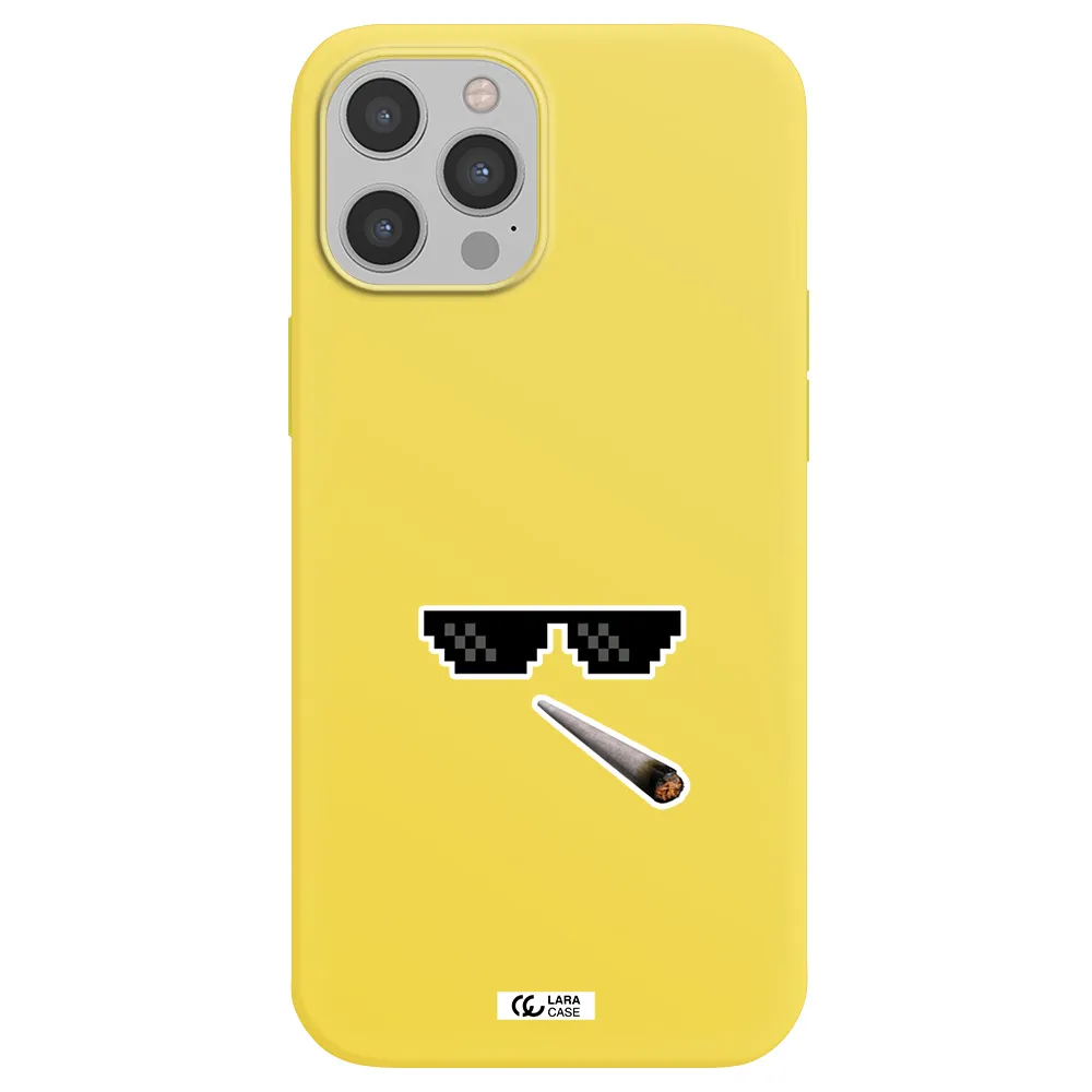 a cigarette and sunglasses Apple iPhone 12 pro max Silicone canary yellow Case