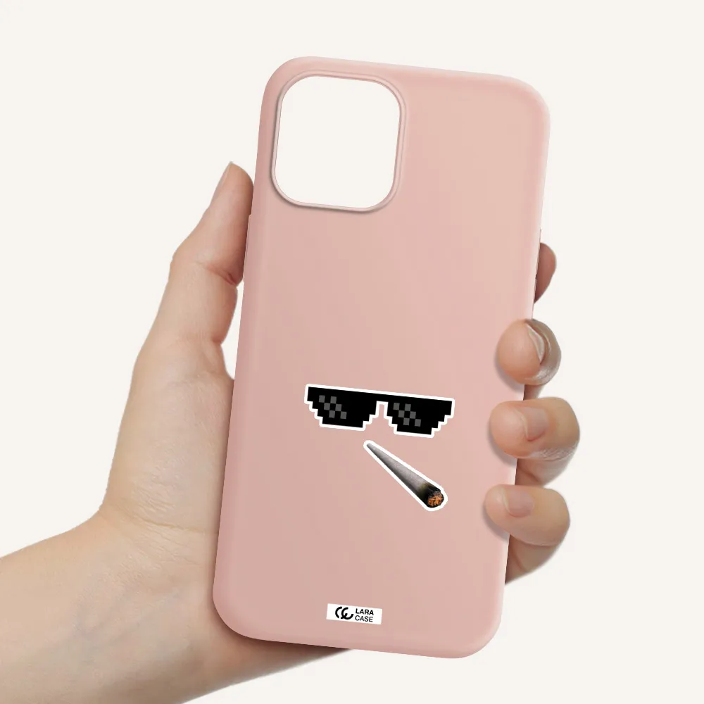 a cigarette and sunglasses Apple iPhone 12 pro max Silicone pastel pink Case