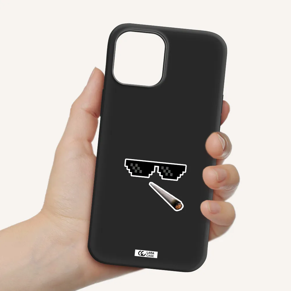 a cigarette and sunglasses Apple iPhone 12 pro Silicone black Case