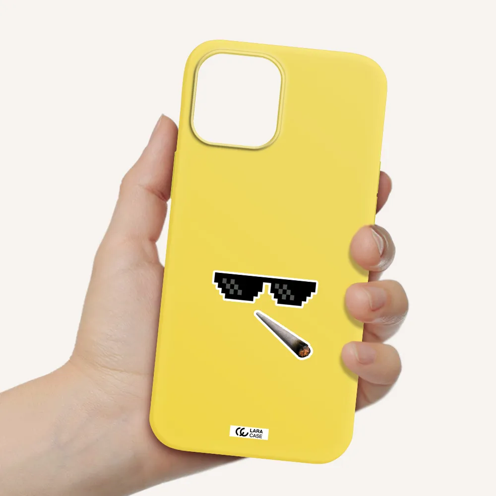 a cigarette and sunglasses Apple iPhone 12 pro Silicone canary yellow Case