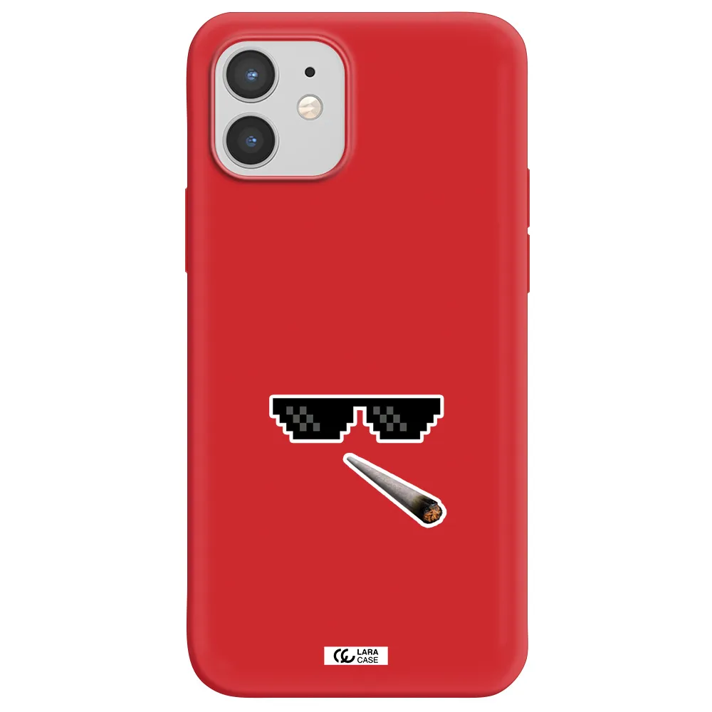 a cigarette and sunglasses Apple iPhone 12 Silicone Imperial Red Case