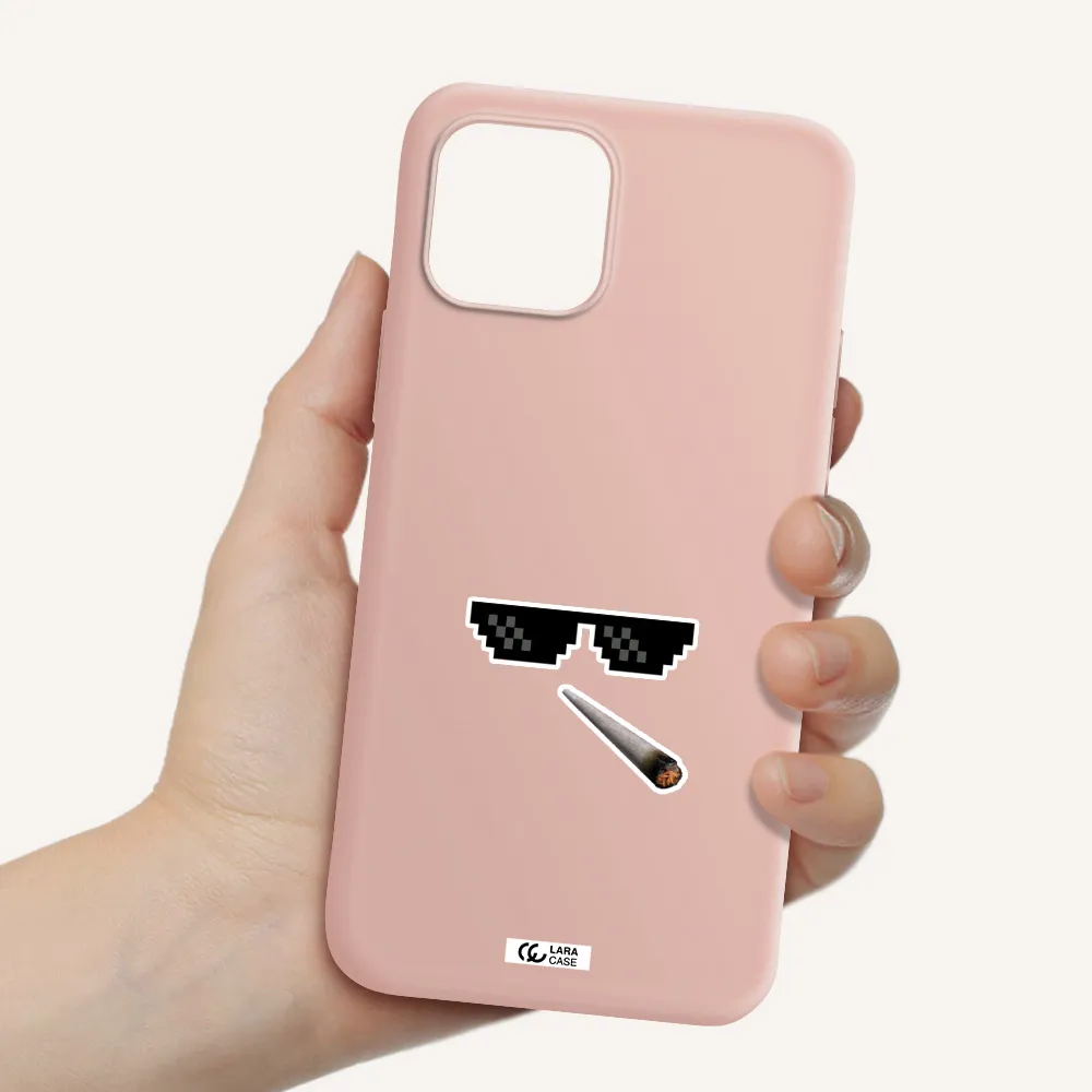 a cigarette and sunglasses Apple iPhone 12 Silicone pastel pink Case