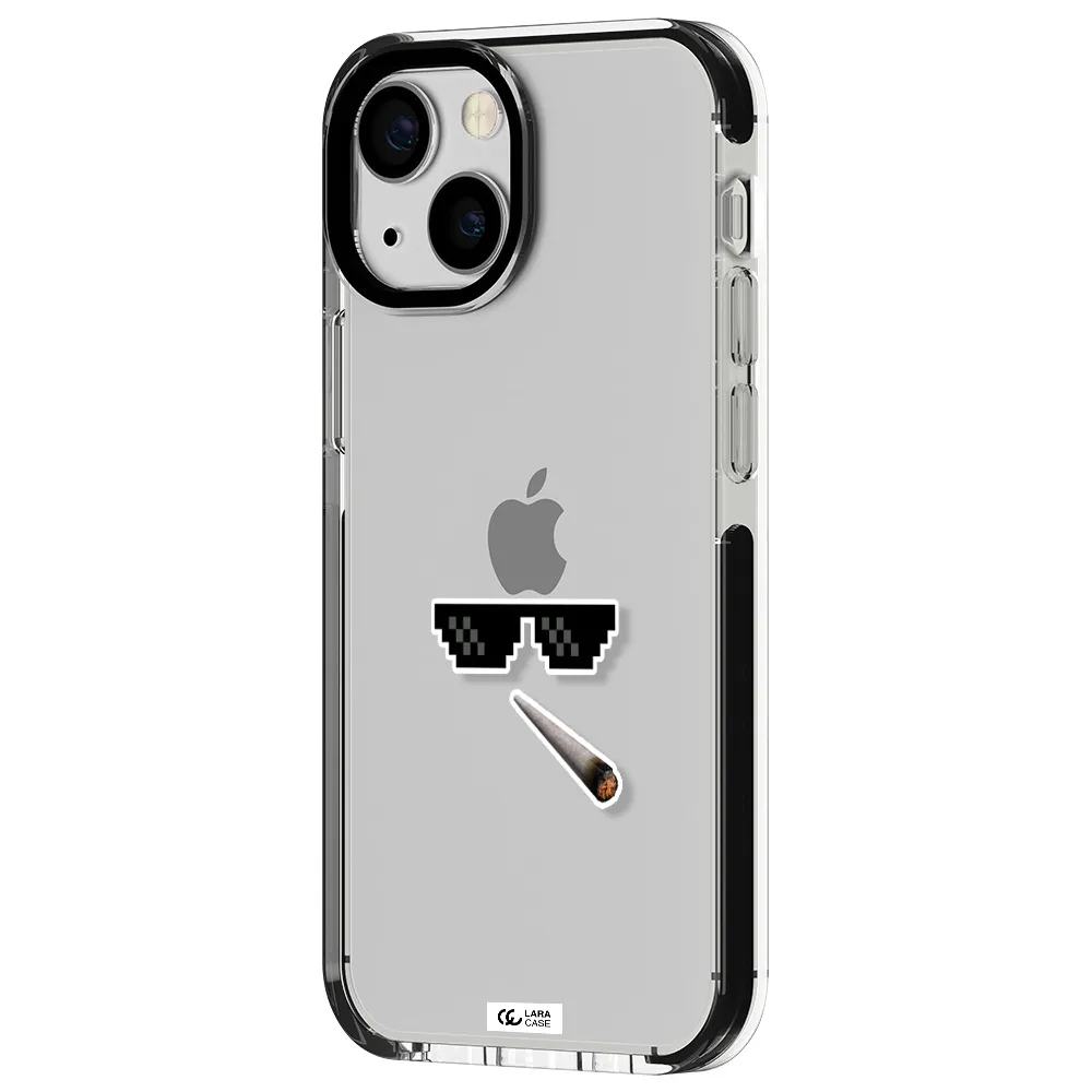 a cigarette and sunglasses Apple iPhone 13 mini impact black border Case