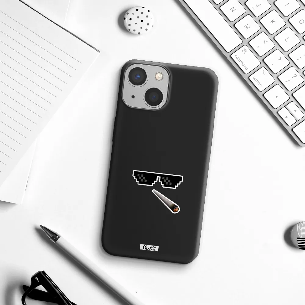a cigarette and sunglasses Apple iPhone 13 mini Silicone black Case