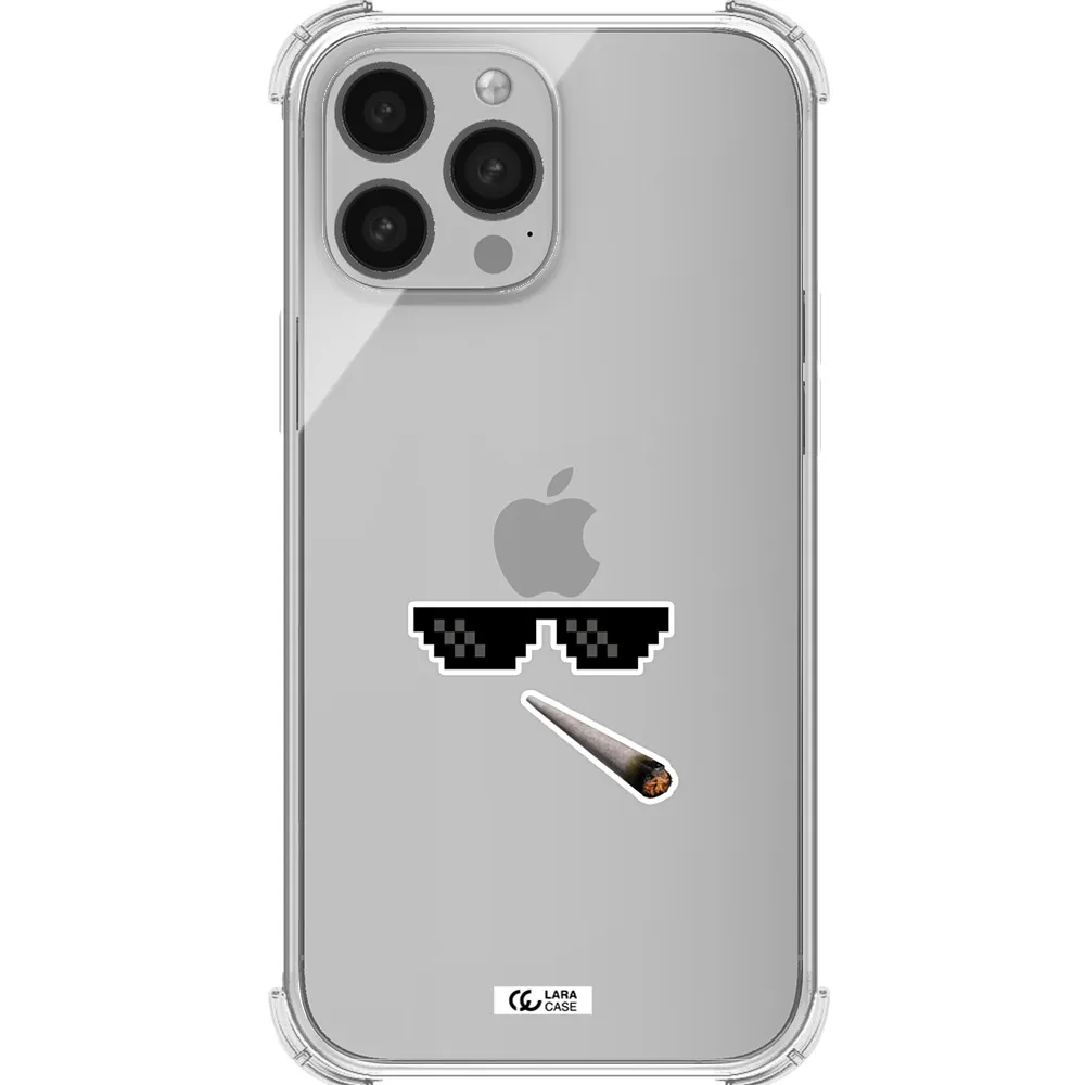 a cigarette and sunglasses Apple iPhone 13 Pro Clear PC Case