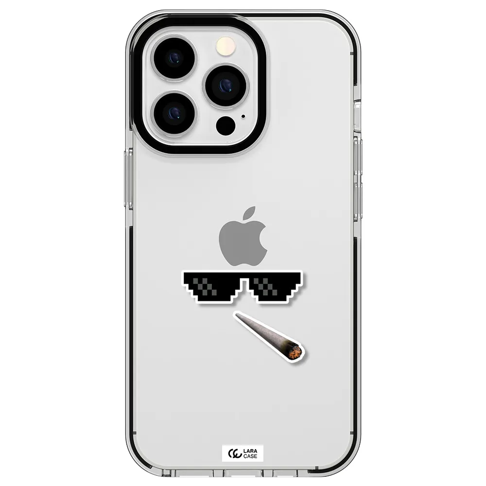 a cigarette and sunglasses Apple iPhone 13 Pro impact black border Case