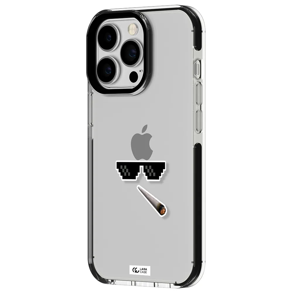 a cigarette and sunglasses Apple iPhone 13 Pro impact black border Case