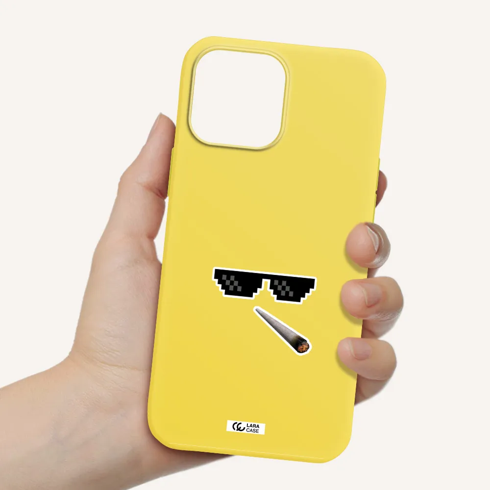 a cigarette and sunglasses Apple iPhone 13 Pro Silicone canary yellow Case