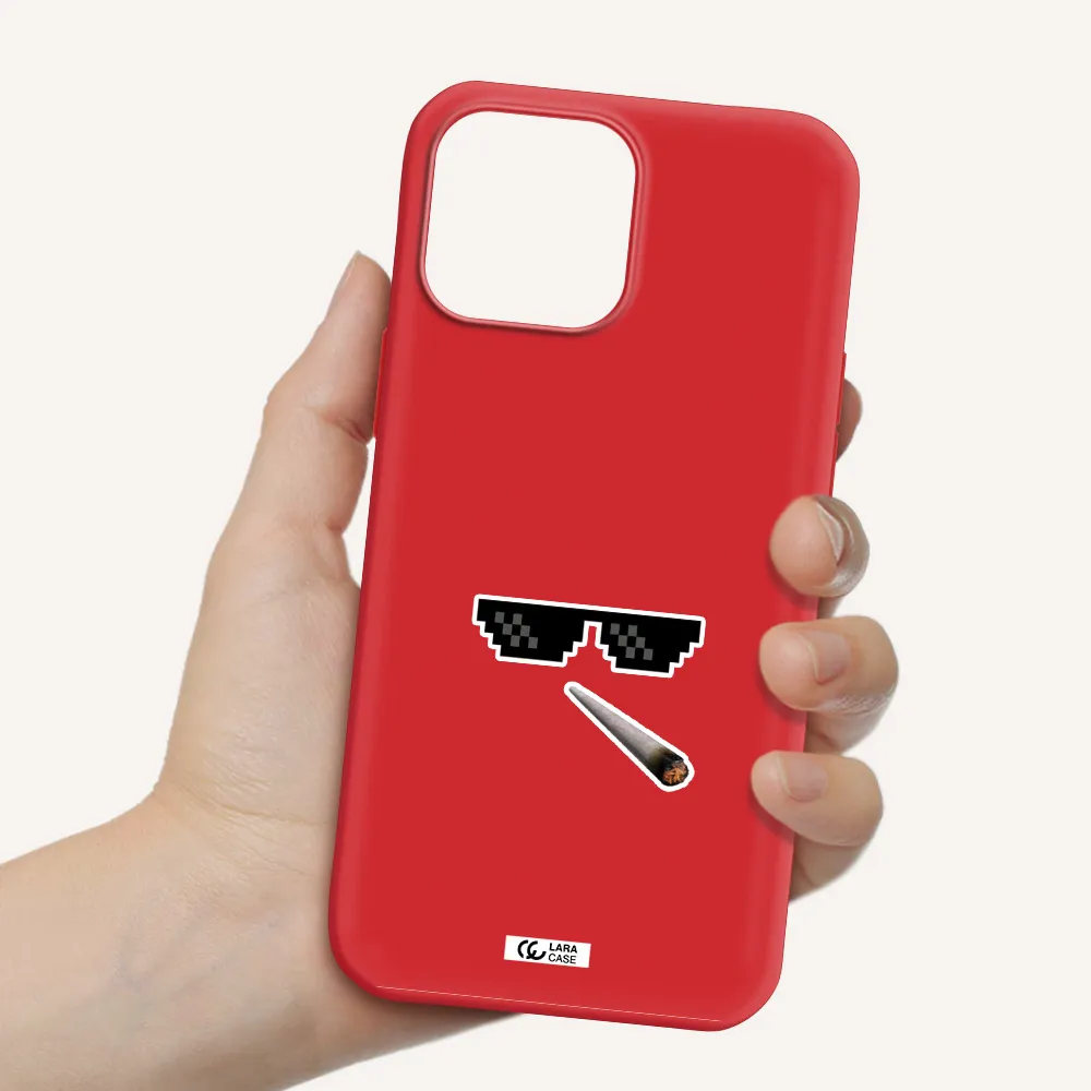 a cigarette and sunglasses Apple iPhone 13 Pro Silicone Imperial Red Case
