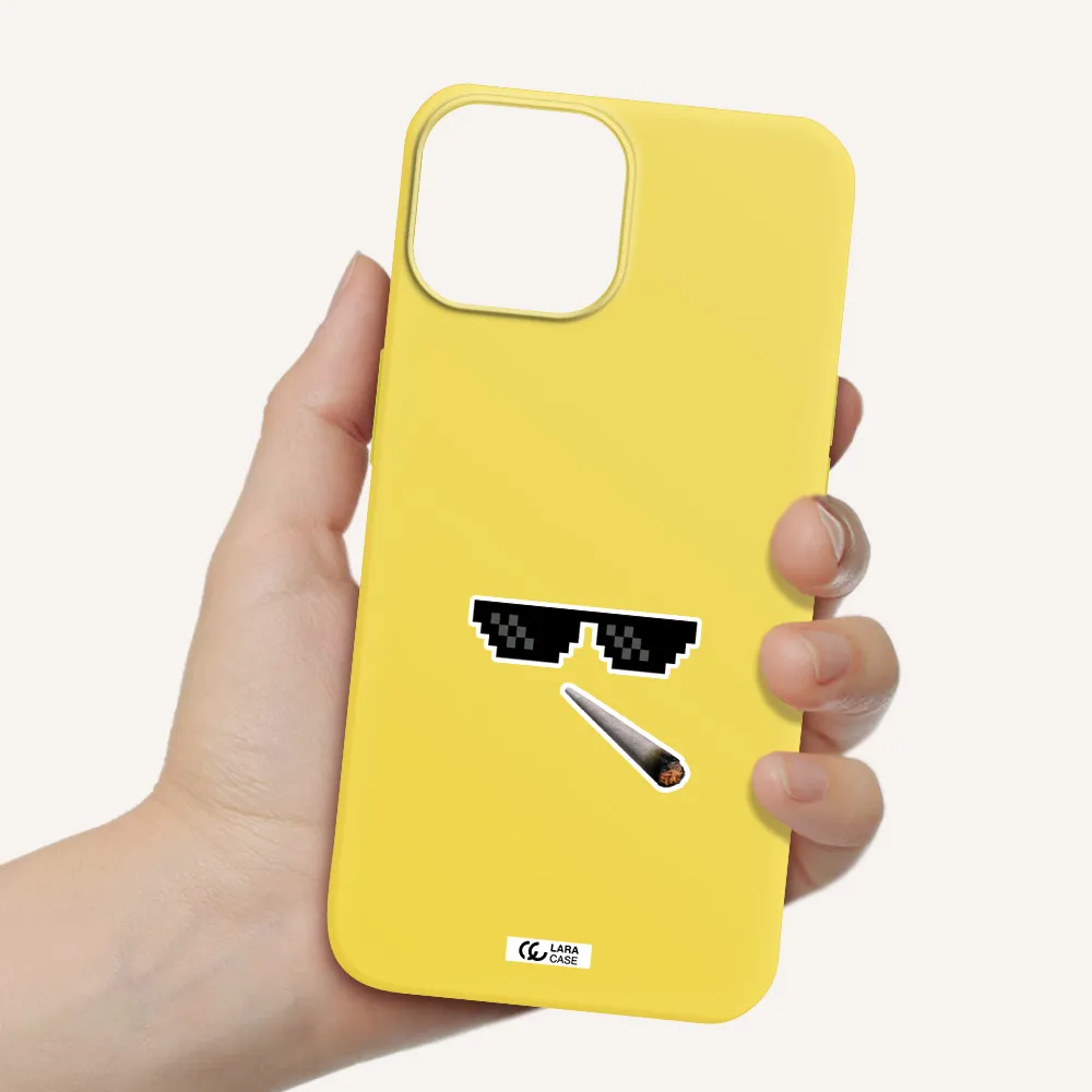 a cigarette and sunglasses Apple iPhone 13 Silicone canary yellow Case