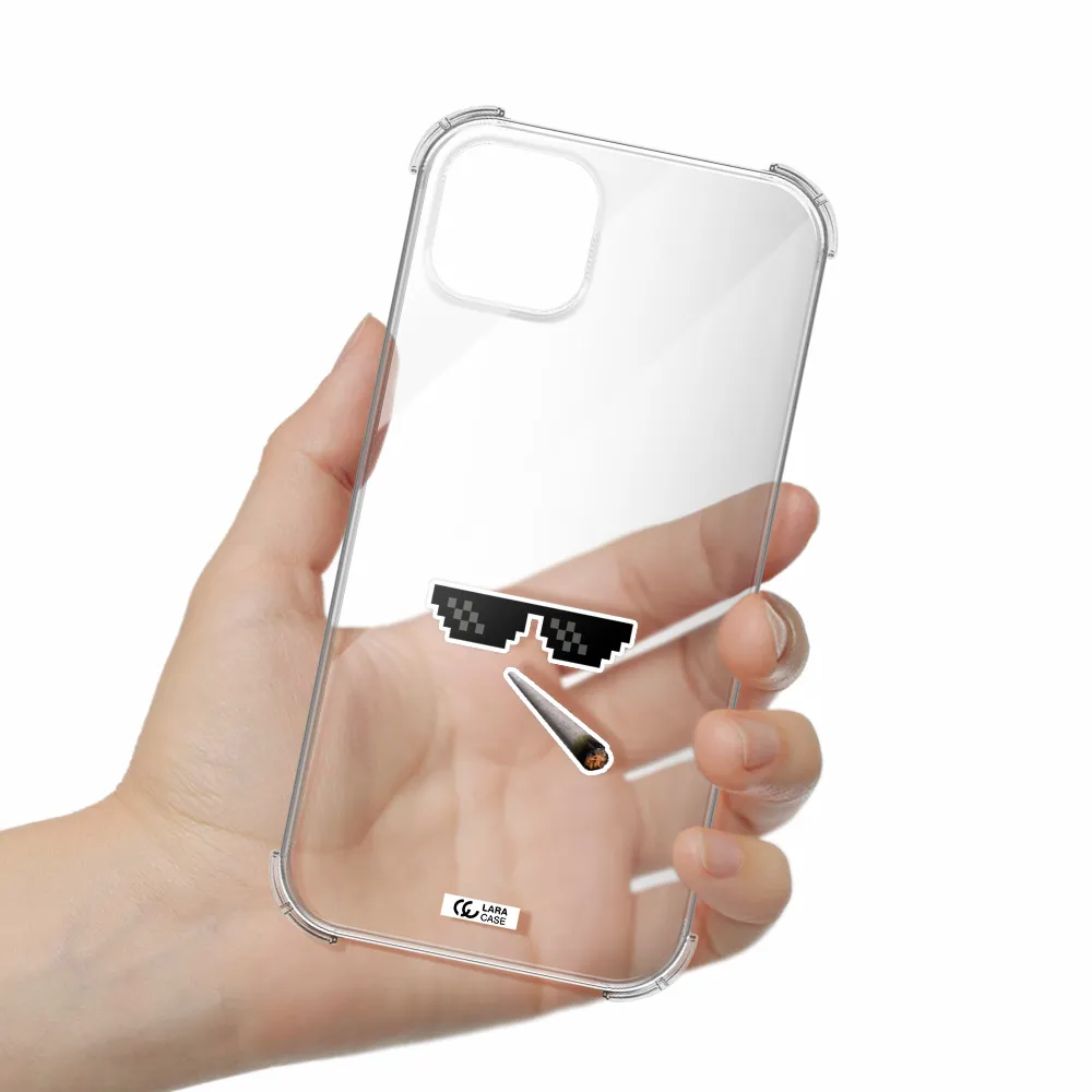 a cigarette and sunglasses Apple iPhone 14 Clear PC Case