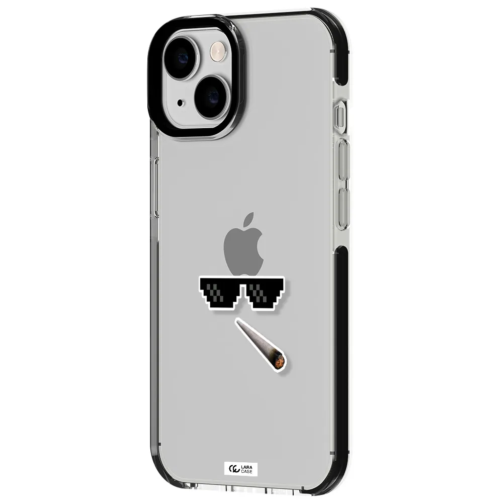 a cigarette and sunglasses Apple iPhone 14 impact black border Case