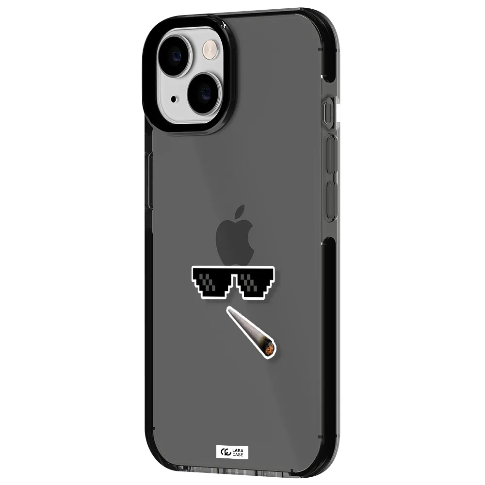 a cigarette and sunglasses Apple iPhone 14 impact Smoke Black Case
