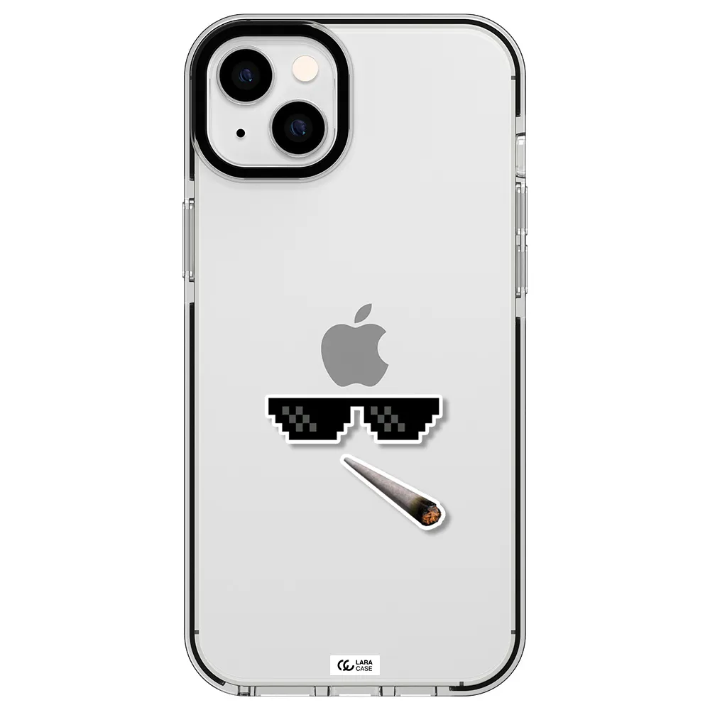 a cigarette and sunglasses Apple iPhone 14 plus impact black border Case