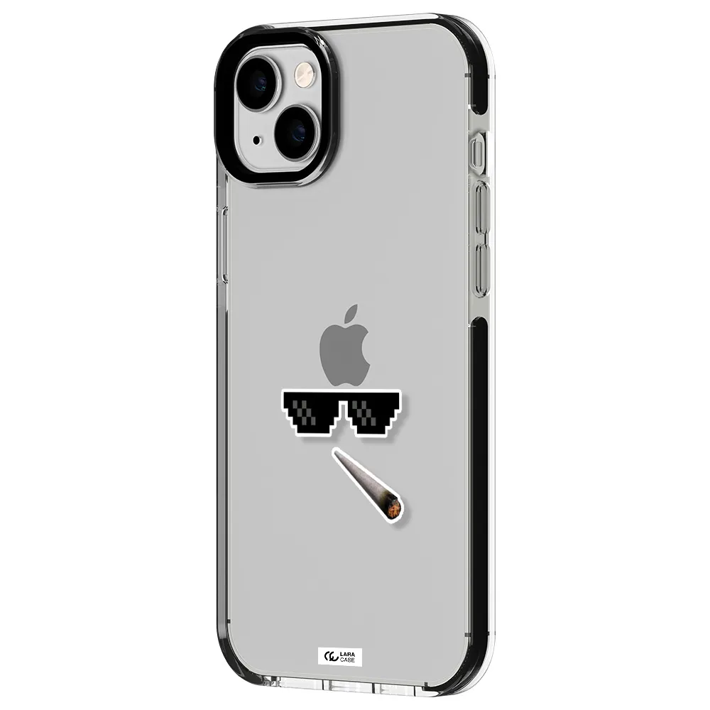 a cigarette and sunglasses Apple iPhone 14 plus impact black border Case