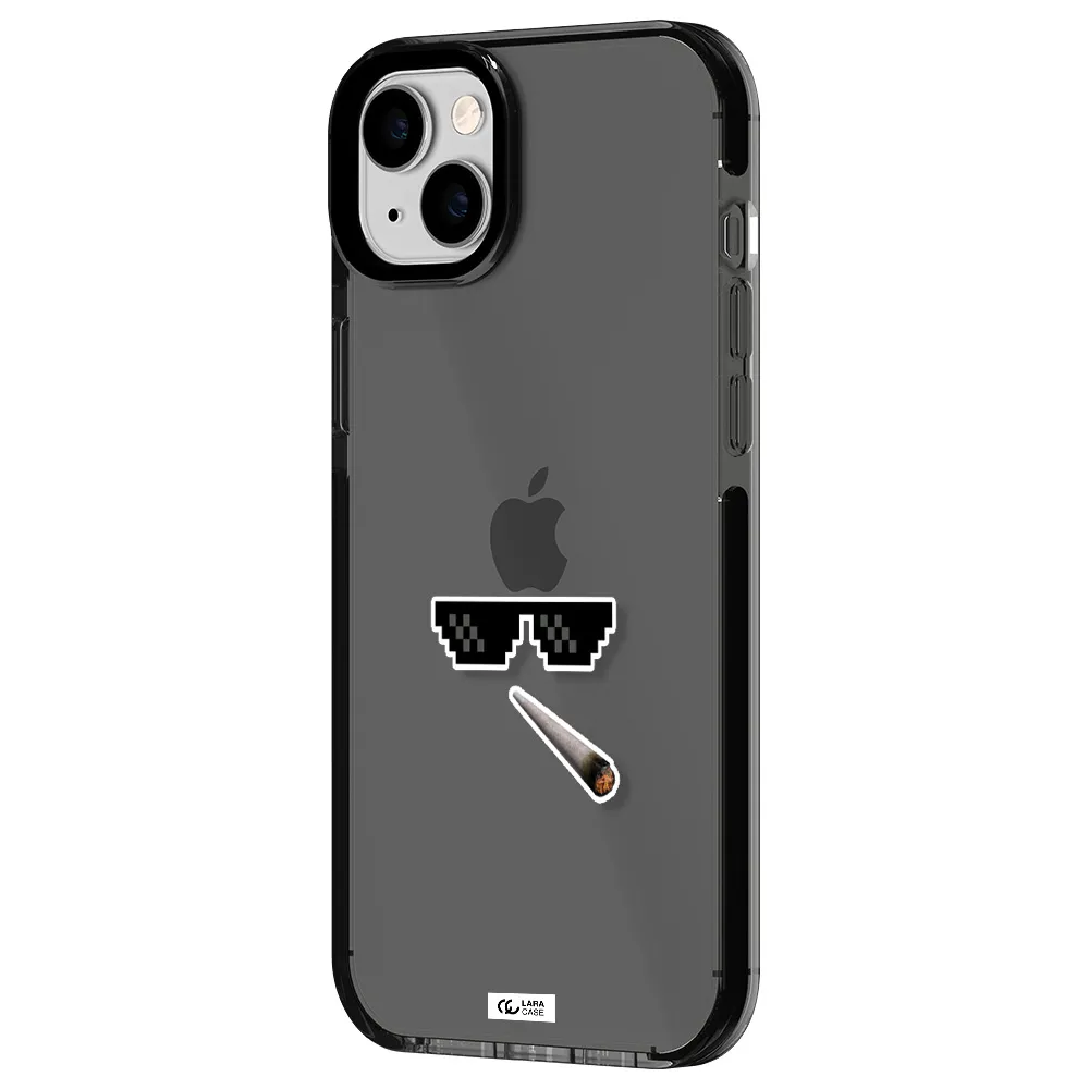 a cigarette and sunglasses Apple iPhone 14 plus impact Smoke Black Case