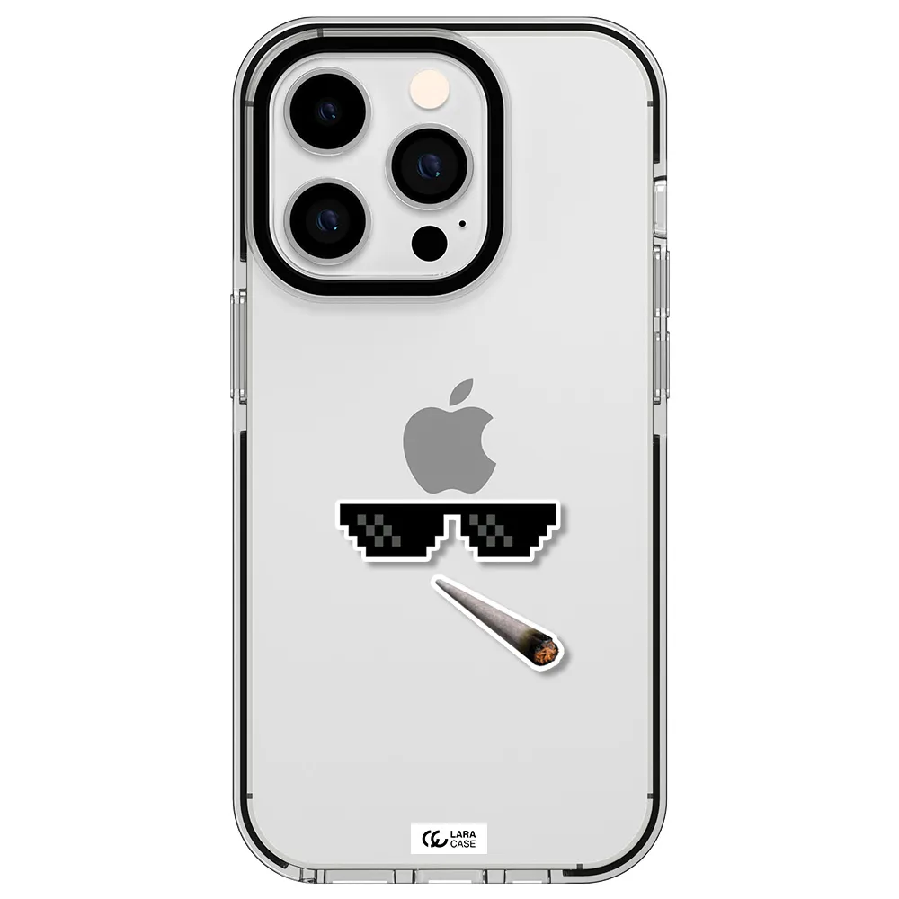 a cigarette and sunglasses Apple iPhone 14 pro impact black border Case