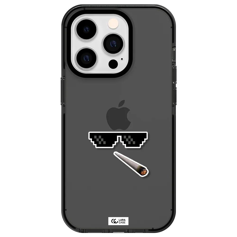 a cigarette and sunglasses Apple iPhone 14 pro impact Smoke Black Case