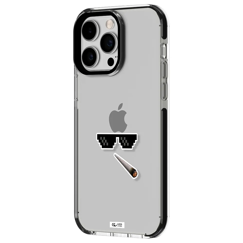 a cigarette and sunglasses Apple iPhone 14 pro max impact black border Case