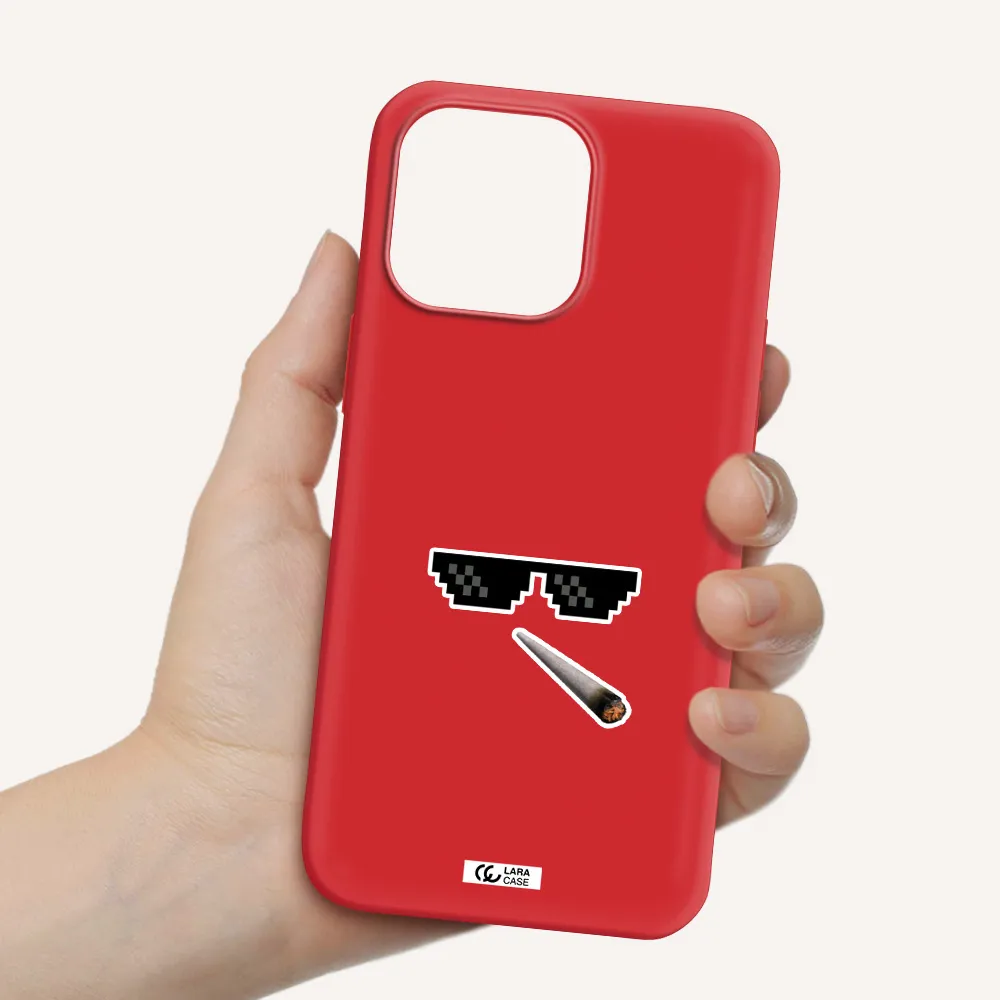 a cigarette and sunglasses Apple iPhone 14 pro max Silicone Imperial Red Case