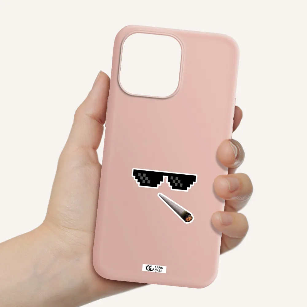 a cigarette and sunglasses Apple iPhone 14 pro Silicone pastel pink Case