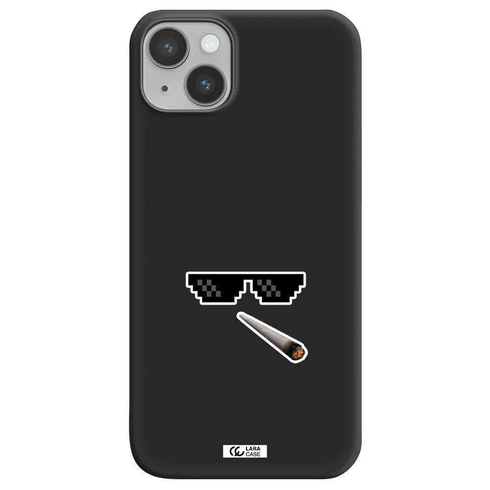 a cigarette and sunglasses Apple iPhone 14 Silicone black Case