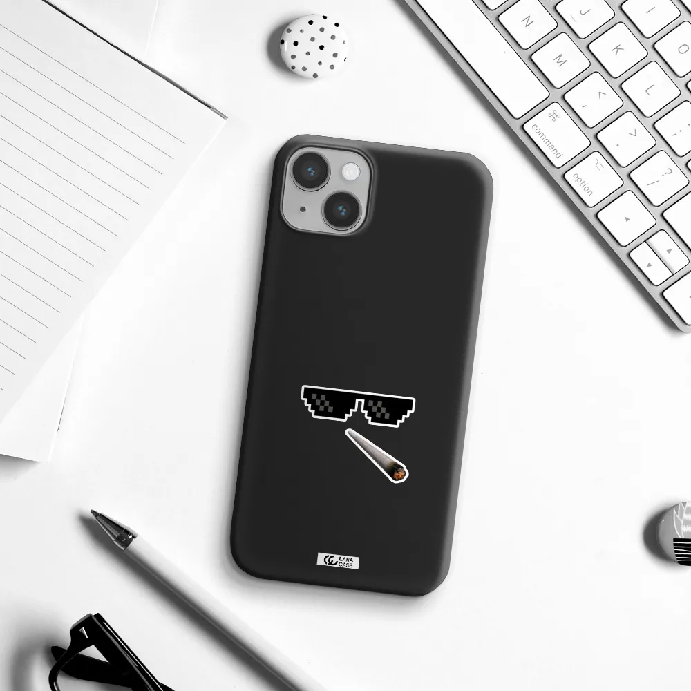 a cigarette and sunglasses Apple iPhone 14 Silicone black Case