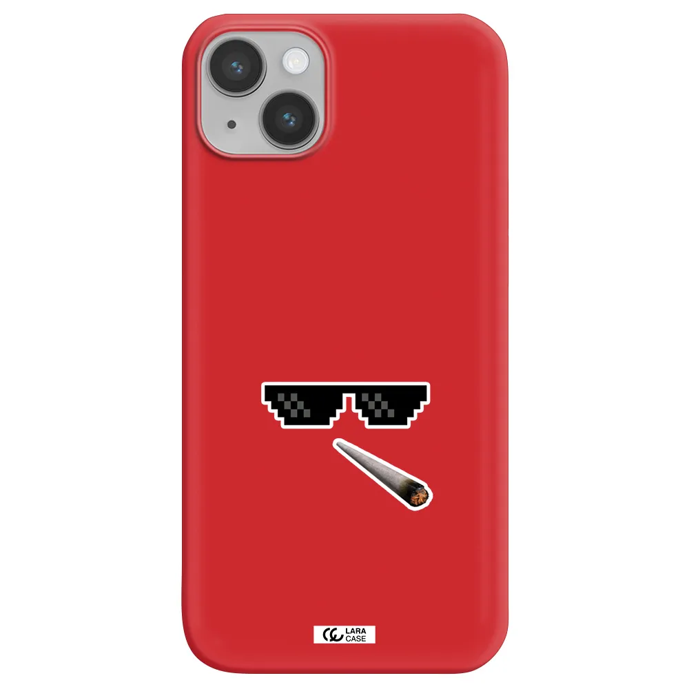 a cigarette and sunglasses Apple iPhone 14 Silicone Imperial Red Case