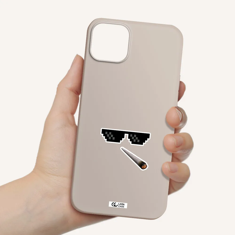 a cigarette and sunglasses Apple iPhone 14 Silicone Stone Case