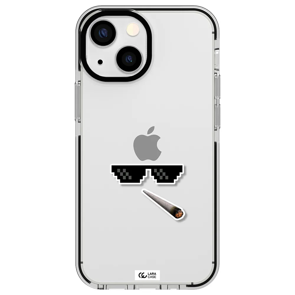 a cigarette and sunglasses Apple iPhone 15 impact black border Case