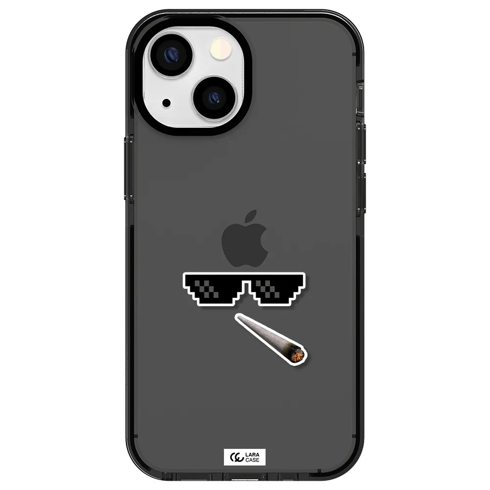 a cigarette and sunglasses Apple iPhone 15 impact Smoke Black Case