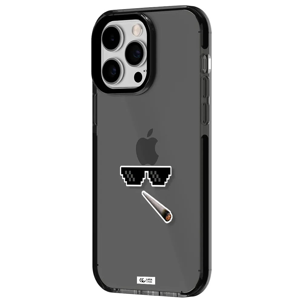 a cigarette and sunglasses Apple iPhone 15 Pro impact Smoke Black Case
