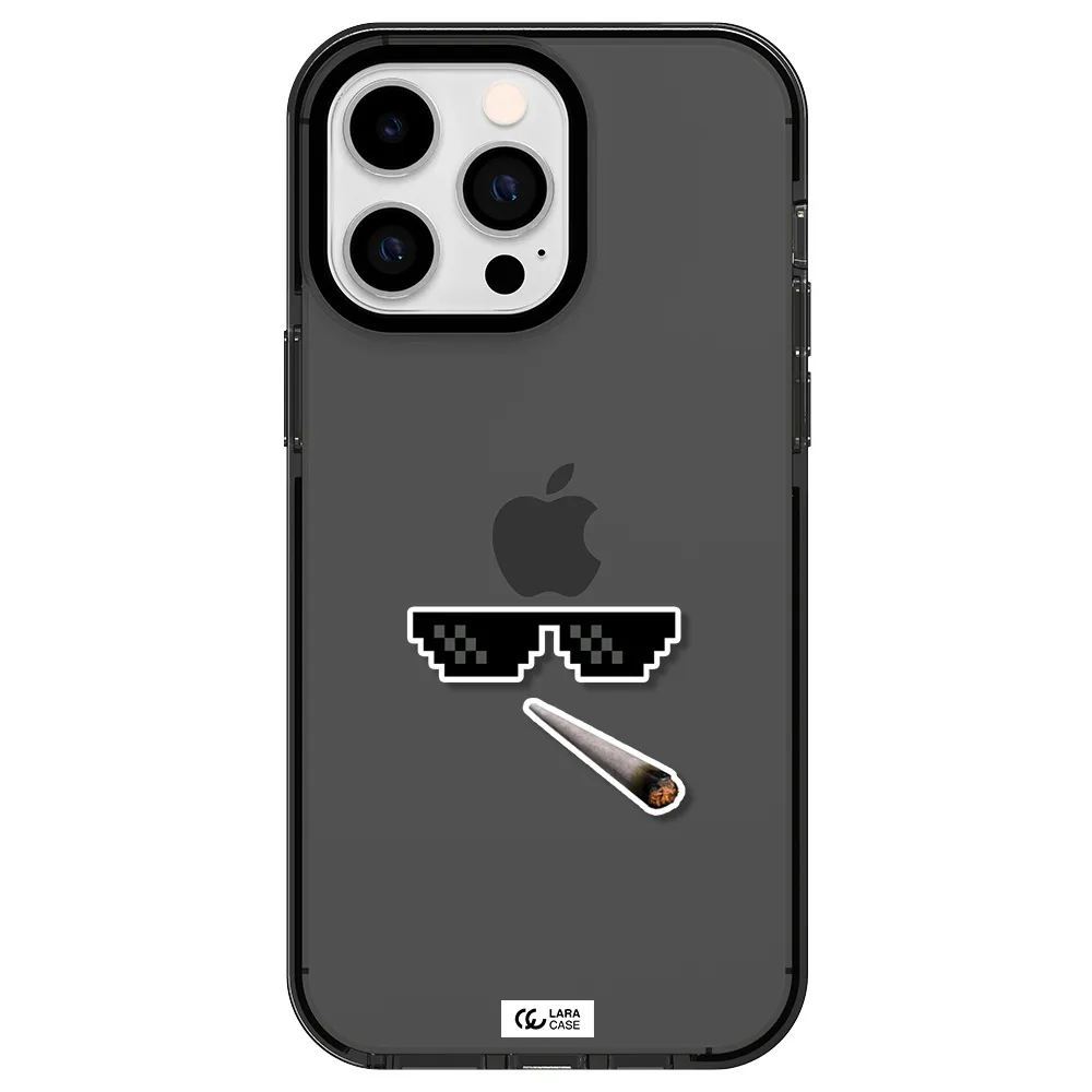 a cigarette and sunglasses Apple iPhone 15 Pro Max impact Smoke Black Case