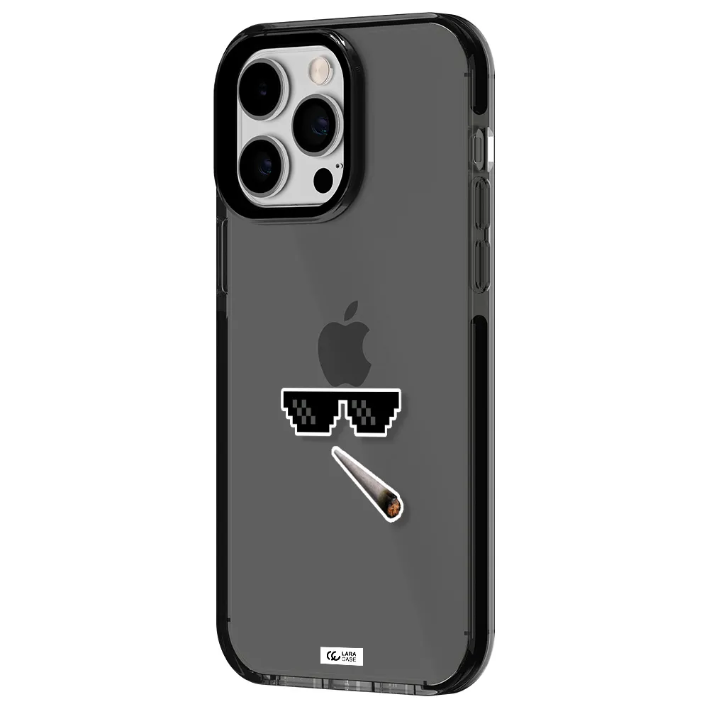 a cigarette and sunglasses Apple iPhone 15 Pro Max impact Smoke Black Case