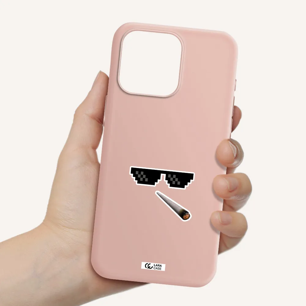 a cigarette and sunglasses Apple Iphone 15 Pro max Silicone pastel pink Case