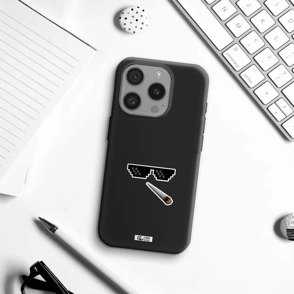 A Cigarette And Sunglasses Apple Iphone 15 Pro Silicone Black Case